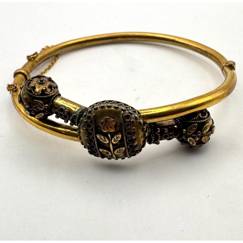 Antique Victorian Bypass Bangle Floral Etruscan Bracelet